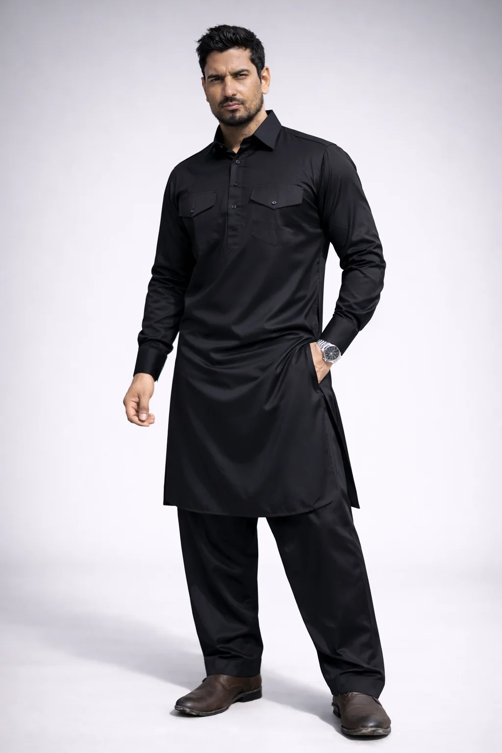 Black Pathani Suit for Men (Front)