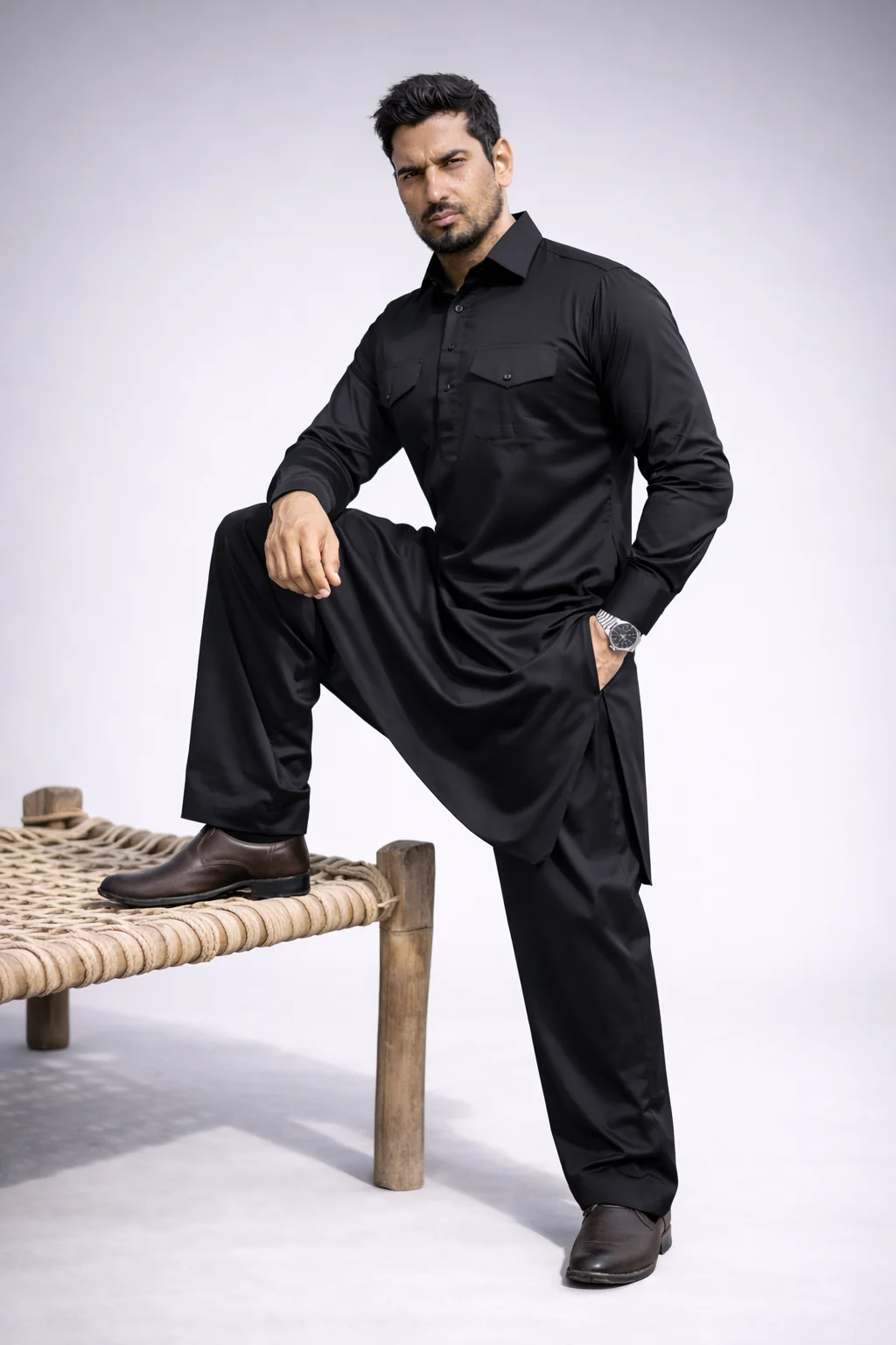 Black Pathani Suit for Men (Side)