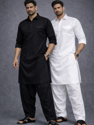 Eid Combo: Black + White Pathani Suit