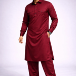 Maroon Pathani Suit for Men in Satin Cotton