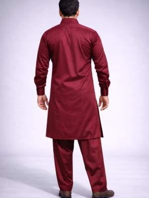 Maroon Pathani Suit for Men in Satin Cotton (Back)