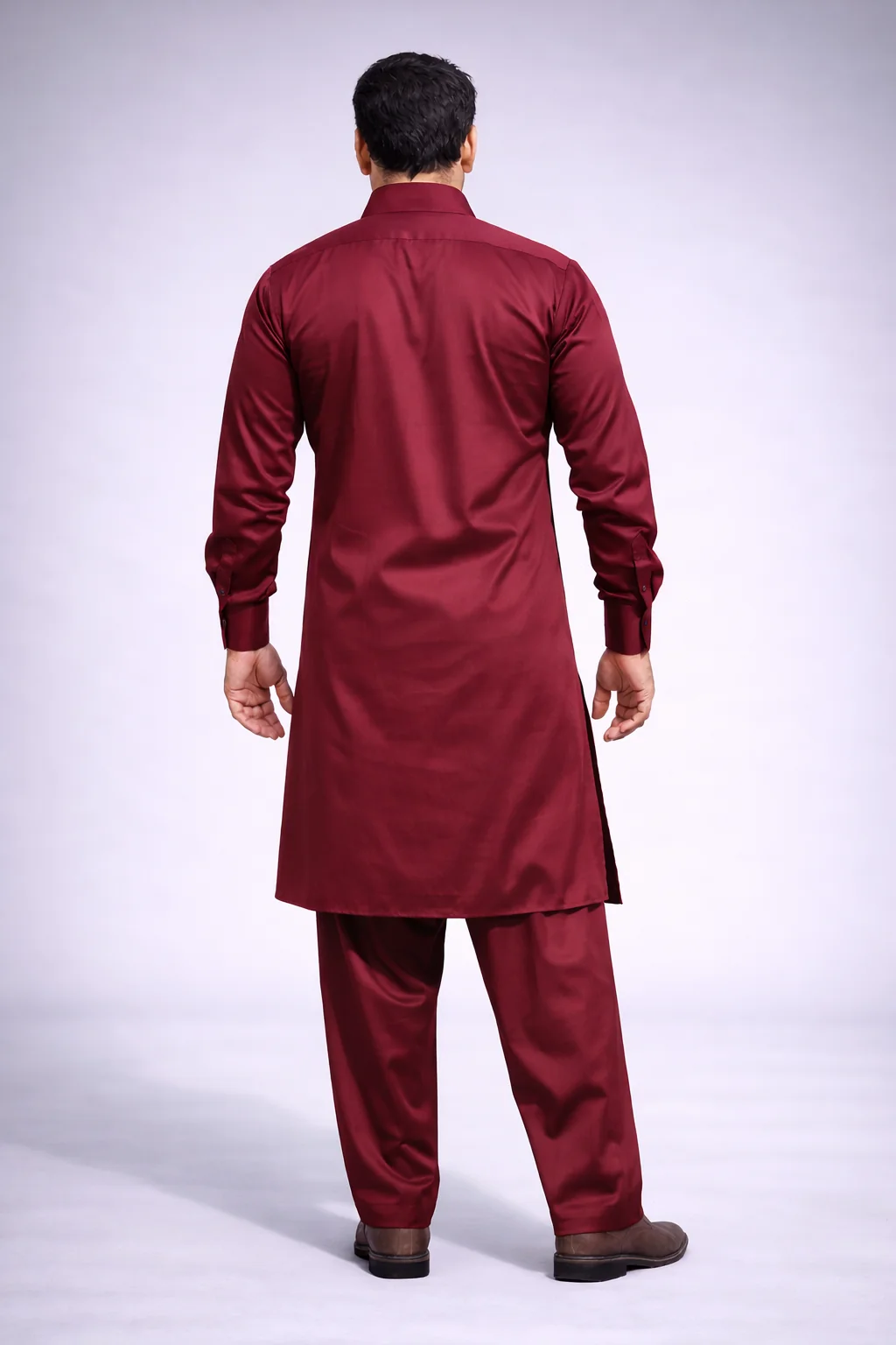 Maroon Pathani Suit for Men in Satin Cotton (Back)