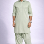 Pista Green Pathani Suit for Men in Satin Cotton