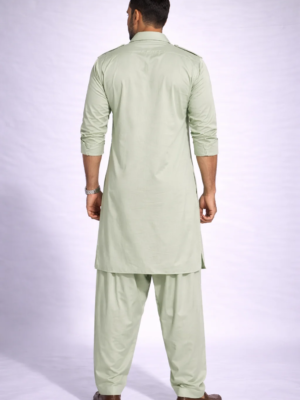 Pista Green Pathani Suit for Men in Satin Cotton (Back)