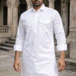 White Pathani Suit for Men in Satin Cotton